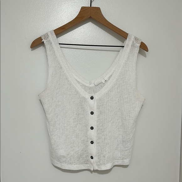 MELROSE AND MARKET | White Ribbed Button Tank - Picture 1 of 4